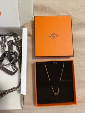 Hermes Mini Pop H Pendant Necklace - Rose Gold/Noir(Black)